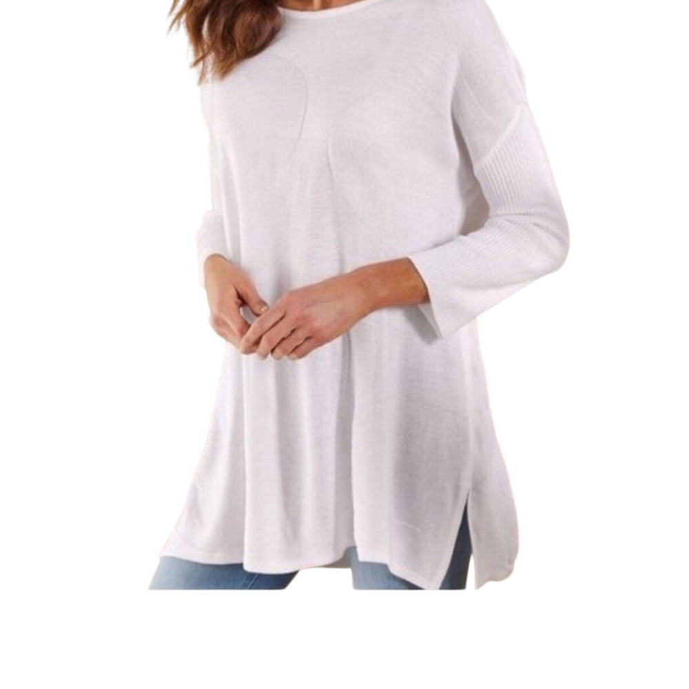 Soft Surroundings‎ White Circle Print Detail Knit Lightweight Sweater Coastal